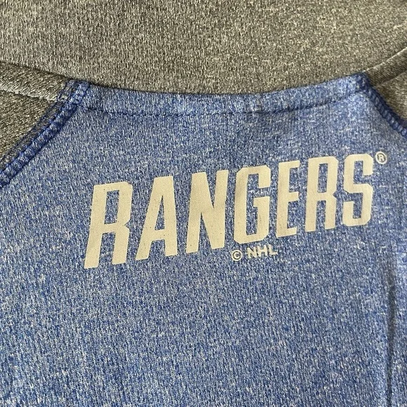 EUC RANGERS Blue and Gray New York Quarter-Zip Pullover W/Long Sleeves Collar - Picture 8 of 9